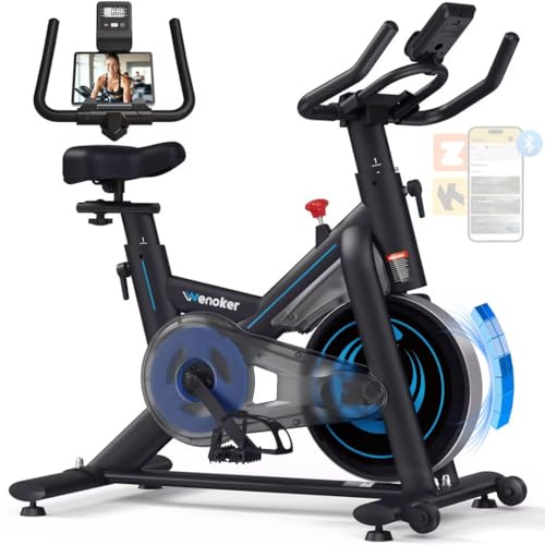 Wenoker Exercise Bike for Home Gym Use with LCD Display, Quiet Indoor Stationary Spin Bike with APP, 0-100% Magnetic Resistanc, Fitness Bicycle for Home Training, 350lbs Weight Capacity
