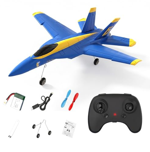 NULA Aereo radiocomandato per parco giardino, 2 canali, aereo hobby radiocomandato con girostabilizzazione a 6 assi, motori Dual Coreless, luce LED per adulti (blu/1 batteria)