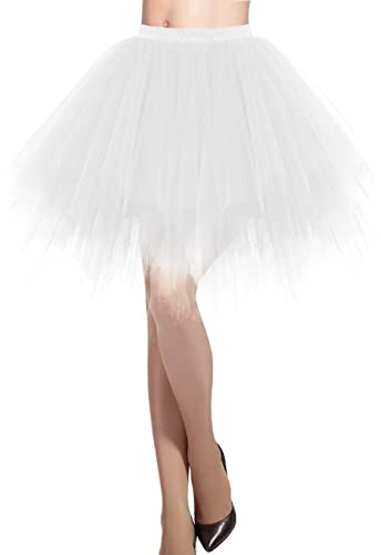 DRESSTELLS Tyllkjol för kvinnor 50-talet Rockabilly Petticoat Tutu Underkjol Kort balettdansklänning Balklänning Aftonklänning Tillfälle Tillbehör White XL