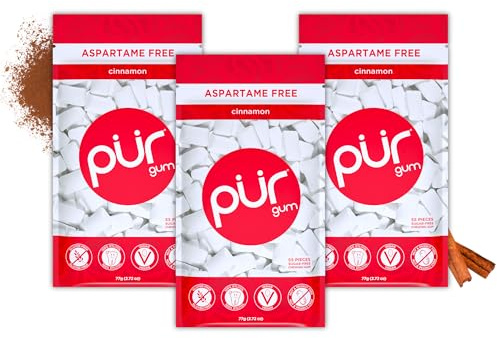 PUR Gum | Zuckerfreier Kaugummi | Mit Xylit | Vegan, Aspartamfrei & Glutenfrei | Natürlicher Kaugummi Mit Cinnamon Geschmack, 55 Stück (3er Pack)