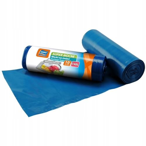 RAVI Müllbeutel, 140L, 10 Stück, blau, Säcke aus LDPE-Folie, Schwerlast Beutel, reißfeste Abfallsäcke, Müllsäcke für Küche, Garage