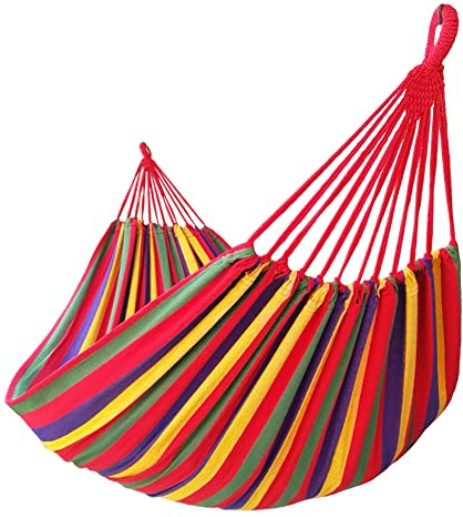GOCAN Brasiliansk dubbelhängmatta 2 personer extra stor 250x160cm Total längd 350cm Last 250kg Canvas Bomullshängmatta för uteplats Veranda Trädgård Bakgård Lounging utomhus och inomhus XXXL