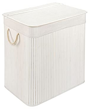 PANA®ECO Bambus Wäschekorb mit Deckel - 150 L, 40x60x63 cm - Farbe: Weiß | Herausnehmbarer Wäschesack - Faltbarer Wäschesammler - Kompakt, praktisch, pflegeleicht & robust - 100% Bambus - Viel Platz