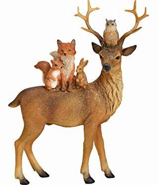 Deko-Figur Hirsch mit Freunden aus Poly mit Glitter - Winterdeko Weihnachtsdeko Herbstdeko Deko Aufsteller (braun) B16 x H25 x T5cm - Aufsteller Festliche Deko für Wohnzimmer Tisch Fensterbank