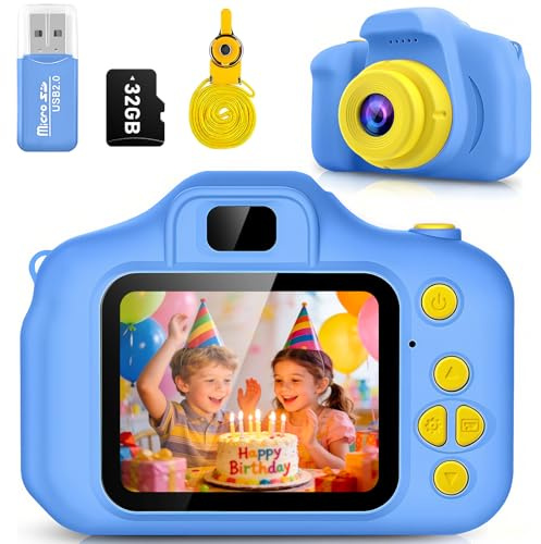 Kids Camera for Boys Girls Age 3-9, Toddler Digital Camera with 32GB SD Card, 1080P Video, Games & Filters, Shockproof First Camera Toy, Birthday for 3 4 5 6 7 8 9 Year Old