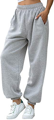 Nuofengkudu Donna Harem Jogger Pantaloni Felpato Caldo con Tasconi Vita Alta Larghi Lunghi Elastico Caviglia Classico Baggy Fitness Pantalone Running Sportiva Invernale Casa(Vello-Grigio,XL)