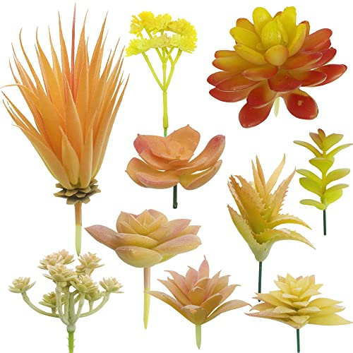 Cayway 10 Pz Succulente Piante Artificiali Giallo Piante Grasse Finte Decorative Uncotted Faux Flower Succulente per Parete DIY Home Decor