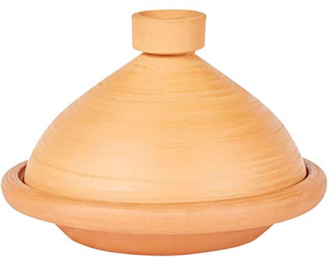 Marokkanische Tajine Topf zum Kochen | Schmortopf Unglasiert Tuareg Ø 27cm für 1-3 Personen | inklusive Rezept und Gebrauchsanweisung | ORIGINAL Tontopf handgetöpfert aus Marokko