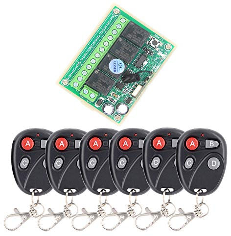 Receptor de radio de 4 canales CC 12 V 24 V con 6 interruptores manuales, mando a distancia, relé, mando a distancia, interruptor de luz, receptor, no com, NC