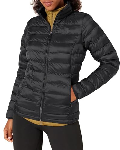 Amazon Essentials Chaqueta Acolchada Ligera de Manga Larga, Plegable, Resistente a la Lluvia (Disponible en Tallas Grandes) Mujer, Negro, 3XL Grande