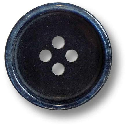 8er Set schlichte, schwarze Kunststoffknöpfe mit vier Löchern und blau schimmerndem Rand. Ø: ca. 15mm!