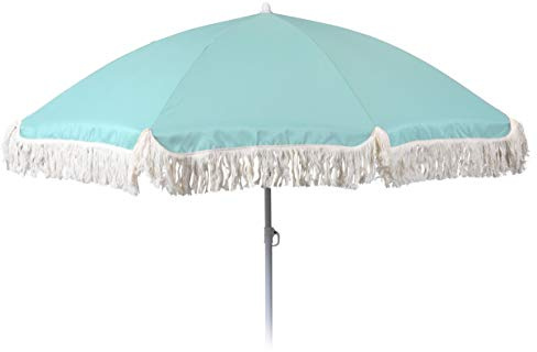 Meinposten Sonnenschirm UV-Schutz 30+ Strandschirm mit Fransen Balkonschirm Schirm Ø 155 cm TÜRKIS