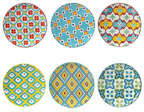 Certified International Damask Floral 6 Canape/Luncheon Plates, Assorted Designs, MULTI COLOR, Large, Set of 6