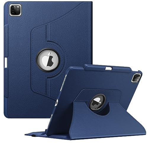Fintie Étui rotatif pour iPad Pro 12,9 6e génération 2022-360 degrés avec porte-crayon, mise en veille/réveil automatique, convient également à l'iPad Pro 12,9 5e/4e/3e génération, bleu marine