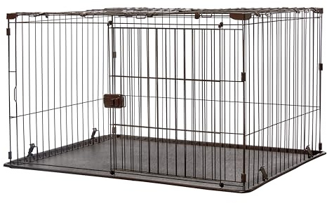 Iris Ohyama Welpenauslauf mit abschließbarer Tür und Rollen, H65, Braun, Katzengehege, Hundebox, Für Outdoor, Indoor, Welpenlaufstall, Hundezaun, Welpenzaun, Laufstall Hund, STS-600TY