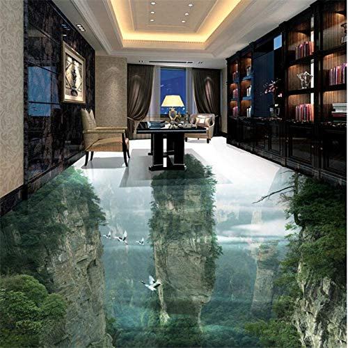 Papier peint 3D personnalisé décoré au sol Personnes Wonderland Peak Cliffs Salon Salle de bain 3D Revêtement de sol Carrelages Peintures-250 cm x 175 cm