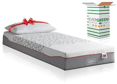 EVERGREENWEB Ortopädische Matratze 85x200 cm aus Memory Schaum, 20 cm Hoch, Massage-Effekt + 1 Bett Kissen KOSTENLOS aus Memory Foam Flocken, Waschbarer Bezug mit Anti-Milbe, Hypoallergen | Millenium