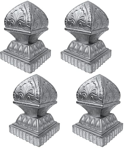 LTJXL Hohle Pfostenkappen 10x10cm in Aluminiumlegierung Zaunkappe Abdeckung mit Blattrelief Quadratische Basis Pfostenkappen für Holzpfosten Zaunpfosten