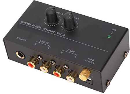 Dilwe Phono Preamplificador de tocadiscos, PP500 Mini fonógrafo preamplificador de bajo ruido estéreo RCA entrada RCA salida perilla control mini reproductor de discos preamplificador (US)