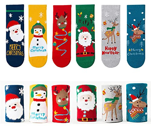 ENSTAB 6 Paar Weihnachten Socken Kinder Baumwolle für Junge und Mädchen