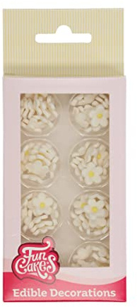 FunCakes Sugar Decorations Zuckerfiguren, White Flowers, 64 Stück | Gebrauchsfertig für Tortendekoration, Perfekt für Cupcakes, Muffins und mehr, Edible Decorations