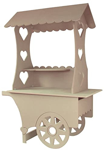 KuKoo Mini Chariot Présentoir de Friandises, Porte Bonbons et Cadeaux d’Invités de Mariage, Stand à Friandises Fêtes d’Anniversaire & Evènements, Personnalisable en planche MDF de 132cm x 87cm x 48cm