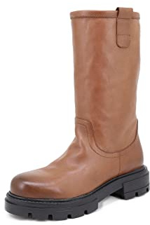 QUEEN HELENA Bottes Style Motard en Cuir pour Femme QH22L78 marron, 40 EU