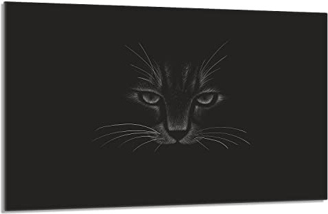 Herdabdeckplatte 80x52 cm 1-teilig Ceranfeldabdeckung Induktion Herdschutz Spritzschutz Glasplatte Deko Schneidebrett, Katze Schwarz, Gehärtetes Glas