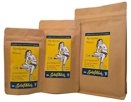 Goldene-Milch mit Kurkuma, Maca & Gewürze | 250g = 25 Tassen | Bio & Vegan | Getränkepulver nach vedischer Tradition | gesüßt mit Kokosblütenzucker → sonniges Geschmackserlebnis | Sächsische Manufaktur