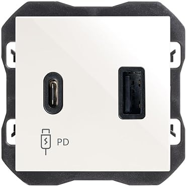 SIMON - Enchufe con Cargador Doble USB A+C, 3A, Serie 270, Tecnología Power Delivery, de Pared Plano y Fino, Fácil Instalar, Empotrable, Interiores, Color Blanco (20000296-090)