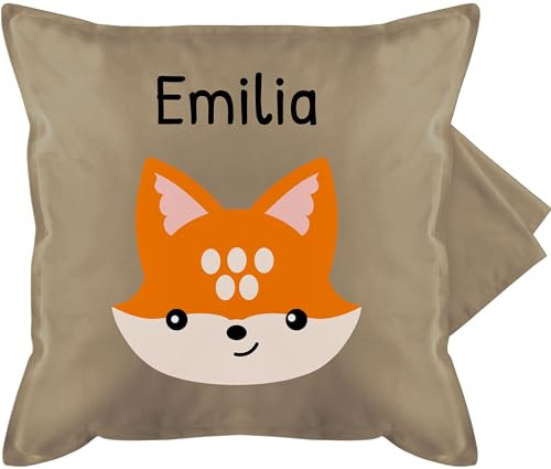 Kissenbezug - Süßer schlauer Fuchs - 50 x 50 cm - Beige Natur - personalisiertes Kissen füchsen +mit+Fuchs Name baumwollkissen personalisierte Geschenke Kinder Kindergarten fuchsmotiv Kita