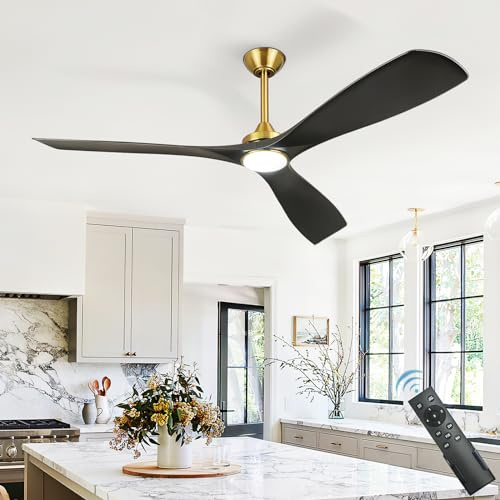 Depuley 60 Modern Ceiling Fan with Lights and Remote, Large Ceiling Fans Noiseless Reversible DC Motor for Patios/Living Room/Study/Gazebo Lighting, Timing, 3 Light Color Changeable-Black Gold