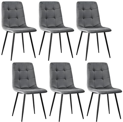 JIJIAN Esszimmerstühle 6er Set, Küchenstühle mit Samt, Dunkelgrau | Stühle Esszimmer mit Schwarzen Metallbeinen, Bis 120 kg Belastbar, Moderne Polsterstühle für Esszimmer Wohnzimmer Küche
