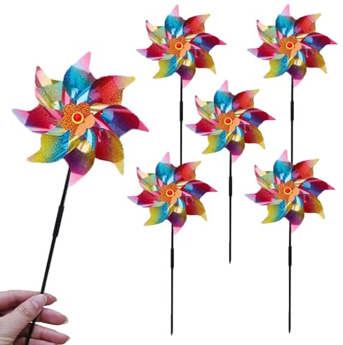6 PCS Molino de Viento Reflectante,Molinillo de Viento,Molinillo de Viento Jardin,Molinos de Viento para Balcón,Molino de Viento Repelente Aves,para Proteger Jardines,Huertos,Granjas,Techos
