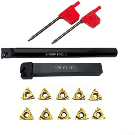 YUANGANG Drehmaschine Gewindewerkzeug Externe Innenhalterung mit Klingenschlüssel-Set Legierter Stahl Hartmetall T8 Schraubenschlüssel 11ER AG60