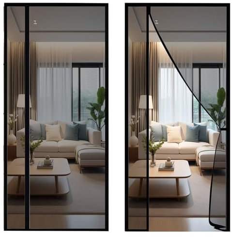 Magnet Fliegengitter Tür Vorhang 125x230cm einfach zu montieren Ohne Bohren, für Holz, Eisen, Aluminium Türen und Balkon, Schwarz