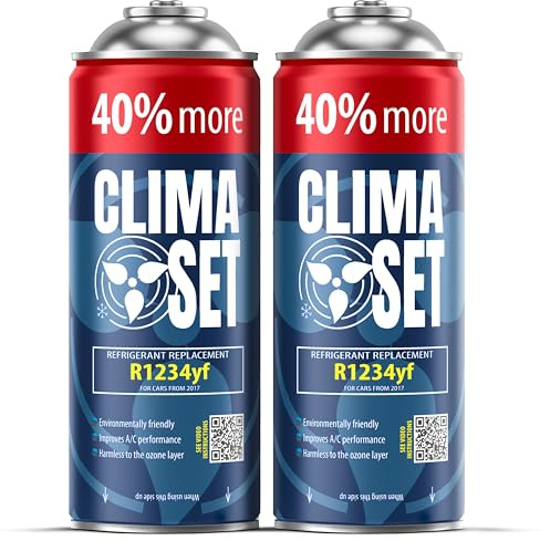 ClimaSet Recambio gas R1234yf - Kit recarga aire acondicionado coche 2x235 g - Sustituto del refrigerante R1234yf - botella refrigerante coche - Gas aire acondicionado coche - ECO