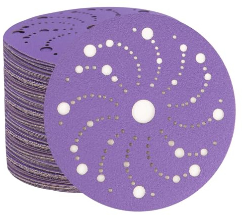 Disque Abrasif 150mm 50 Pièces Disque Abrasifs de Ponçage Propre en Céramique, Disque Ponçage 150 mm à Grain 180, Motif Multi-Trous, Haute Performance, Longue Durée Pour Ponceuse Orbitale Aléatoire
