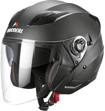 MOCOERL Cascos Jet para Hombre y Mujer Casco de Motocicleta Casco Scooter Doble Visera Homologación ECE2206 Negro Adulto Vintage 3/4 Casco (XL)