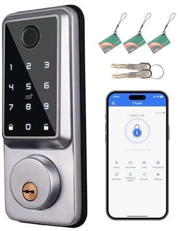 Qivine Smart Fingerprint Door Lock, Serratura Smart Porta Interna con Maniglia, Serratura Elettronica, Connessione Bluetooth Wifi, 5 Modalità di Sblocco, Blocco Automatico, per Casa, Affitto