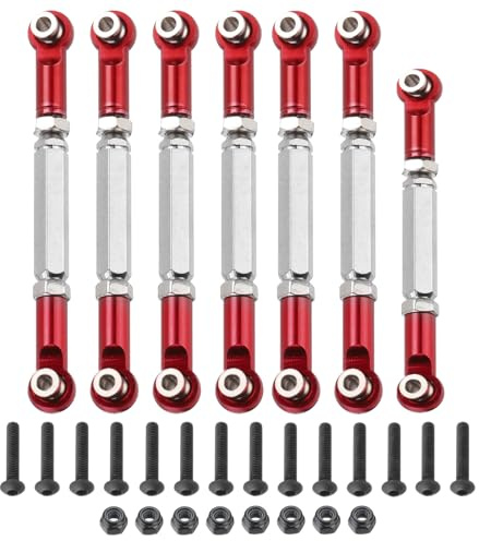 sourcing map Adjustable Turnbuckles Camber Link Linkages Aluminum Alloy RC Car Steering Pull Rod Servo Linkages Tie Rod for 2WD 1/10 RC Car Crawler（Red）