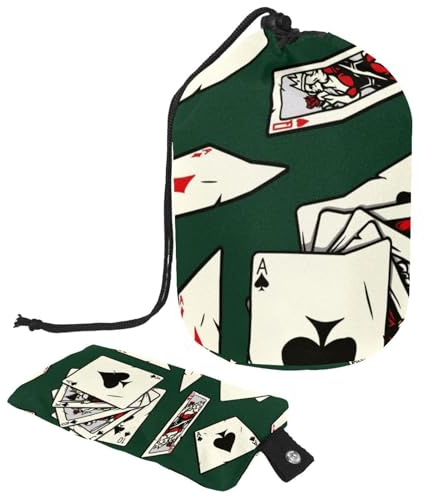 Drawstring Makeup Bag, Barrel Shaped Travel Cosmetic Bag Make up Bags, Foldable Toiletry Organizer Storage Pocket for Women&Girls - Flush of Spades Poker Cards
