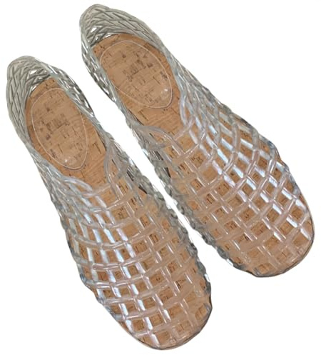 FIENZA Jelly Mesh - Zapatos planos de ballet para mujer, sandalias planas huecas de gelatina transparente, cómodas, para verano, playa, bailarina, sin cordones, ligeras, de PVC, Xh01 Blanco, 38 EU