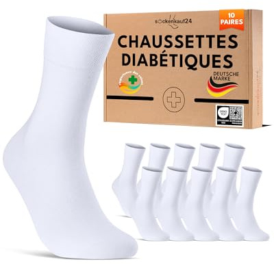 sockenkauf24 Calcetines Diabéticos Mujer 35-38 sin Elástico y sin Costuras con Cintura de Confort Algodón Blanco 10 Pares