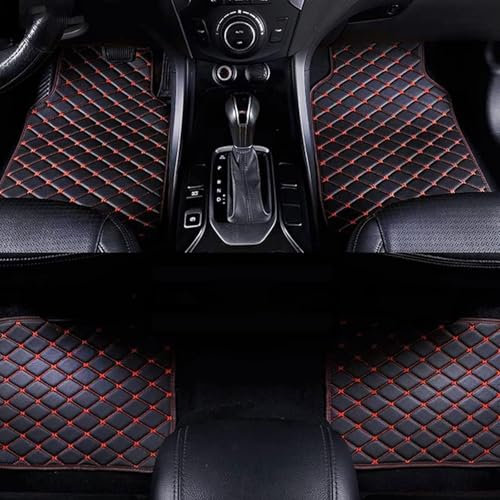 XLKWNNAD 4 Stück Nach Maß Auto Fußmatten Leder für Jeep Wrangler JK 2011-2017, Vorne Hinten Automatten Teppichschutzmatte Anti Rutsch Bodenbelag Liner Auto Zubehör,C/Black-Red