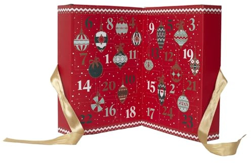 Calendrier de l’Avent luxueux pliable avec 24 bougies parfumées – 31 x 22 x 12 cm – Coffret cadeau festif avec ruban doré – Rouge