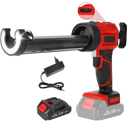 Elektrische Silikonpistole, kabellose Klebepistole, 18 V, 1500 mAh, Silikonpistole mit 4 Geschwindigkeitsstufen und LED-Beleuchtung, elektrische Fugenpistole, 300 ml zum Versiegeln, Befüllen (1 ×