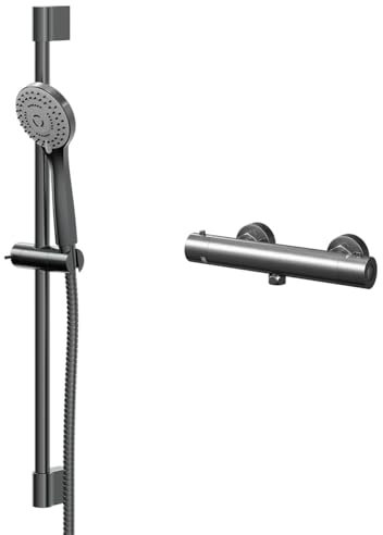 Wholesale Domestic Colore Round Gunmetal Grey Thermostatic Bar Valve Mixer Shower with Round Slide Rail Kit
