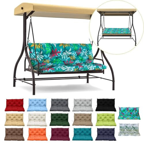 Coussins de banc 3 places imperméables lavables et épais pour meubles de terrasse - Pour intérieur et extérieur - Motif fleurs vertes