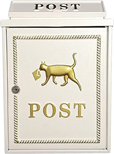 Stilvoller Katzen-Briefkasten aus Gusseisen – wetterbeständiger Wandbriefkasten für den Außenbereich für Garten, Veranda und Terrasse – langlebiges weißes Design für Tierliebhaber